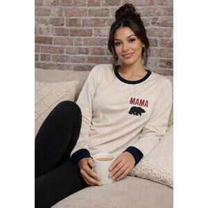 Dearfoams Mama Bear Lounge Sleep Shirt Womens XL Cream Long Sleeve Pajama Top